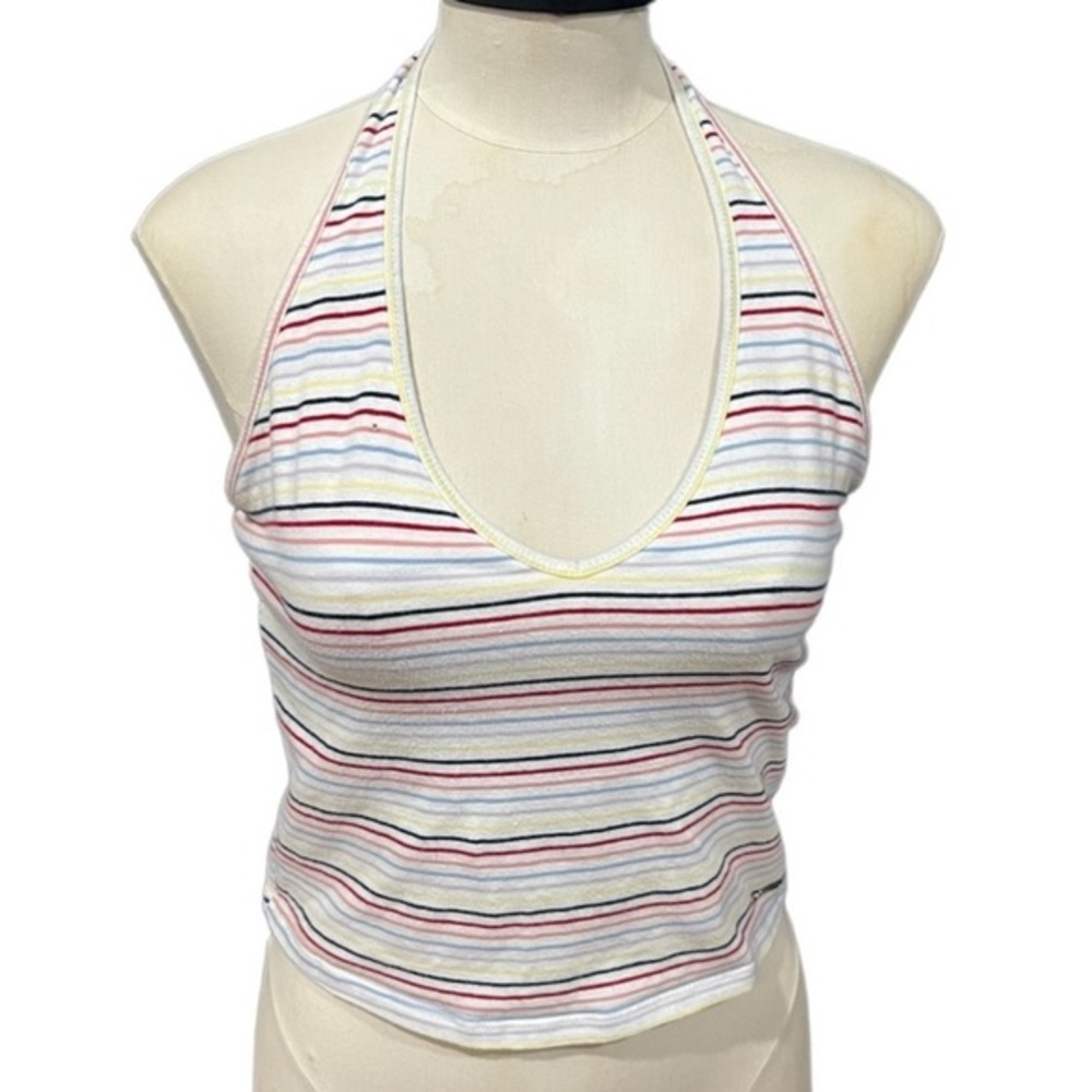 Hollister size S Striped Halter Neck sleeveless built in bra stretch Crop Top